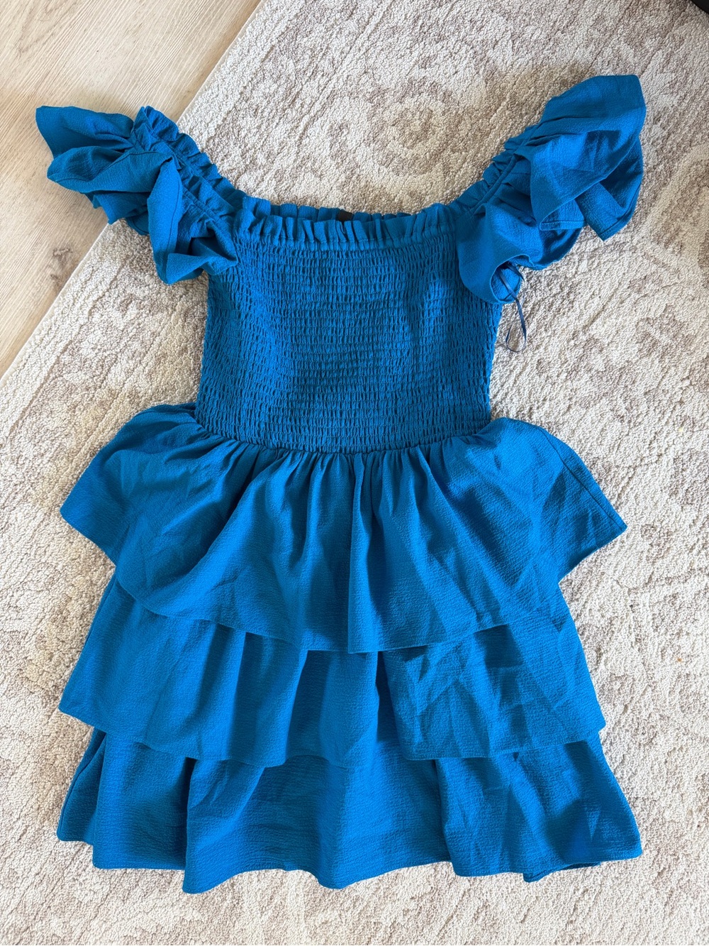 Blue Ruffled Tiered Dress